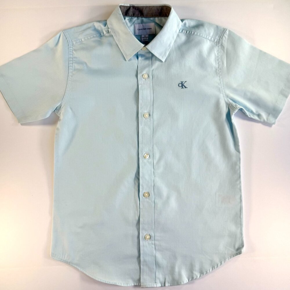 Calvin Klein Jeans Light Blue Boys Button Up Short Sleeve Shirt Medium 10/12